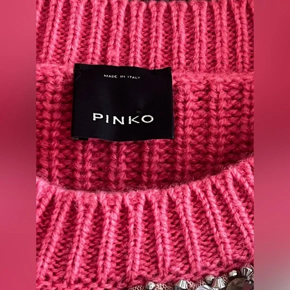 Pinko distressed ribbed knit sweater with a crystal-embellished collar - Picture 13 of 16